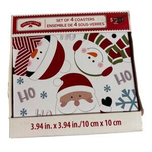 Santa & Snowman Coasters Set of 4 Holiday Time 4" X 4" Christmas